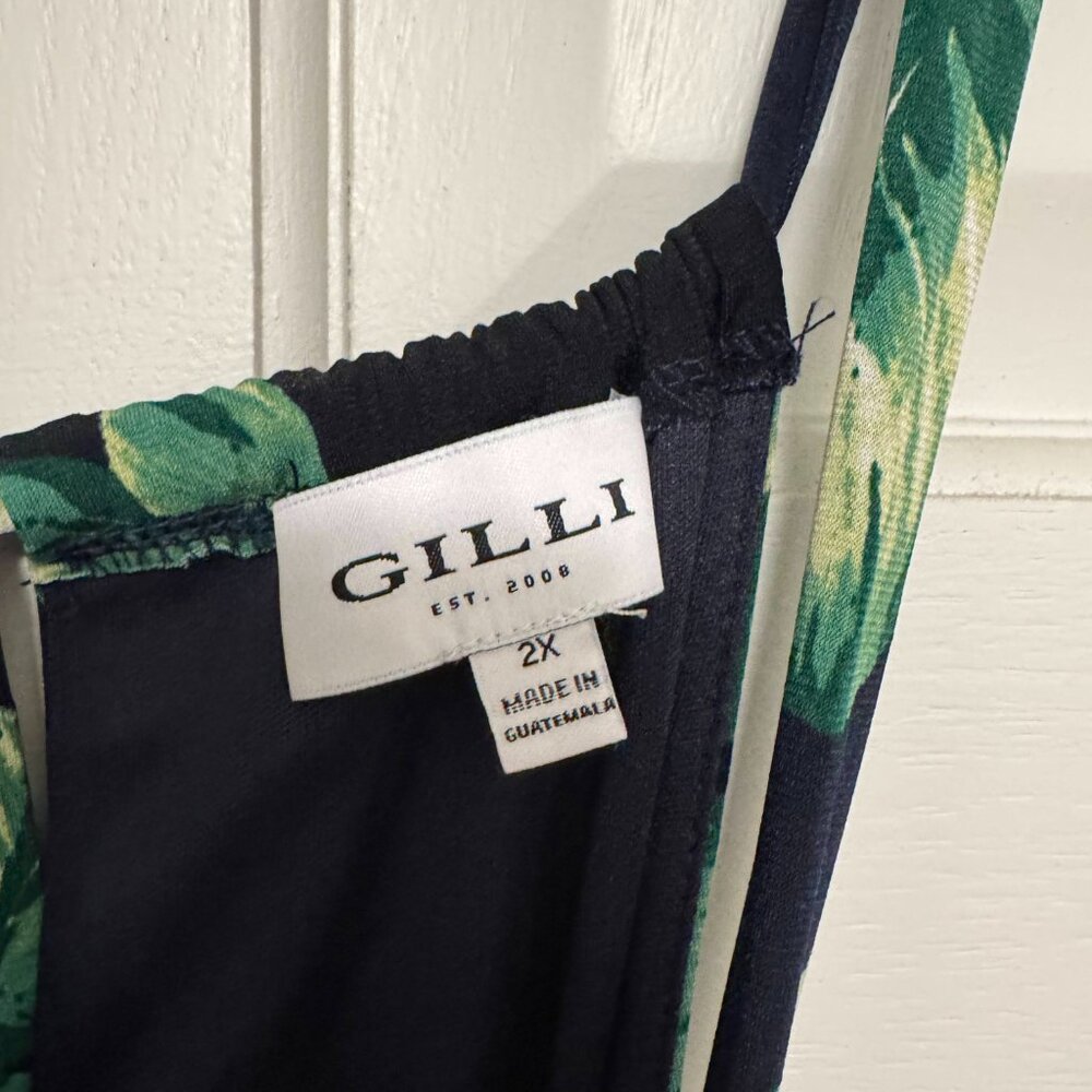 Gilli Tropical Leaf Print Maxi Vacation Dress In Navy And Green. Size 2X - Picture 3 of 3